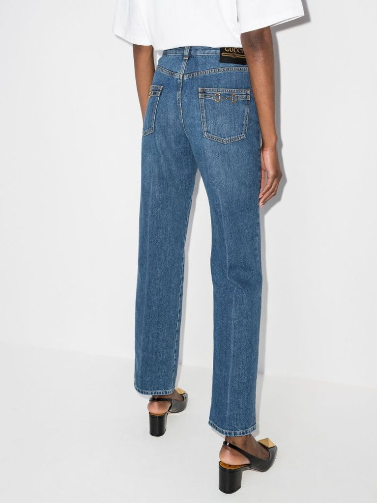 Blue Horsebit Straight Leg Jeans