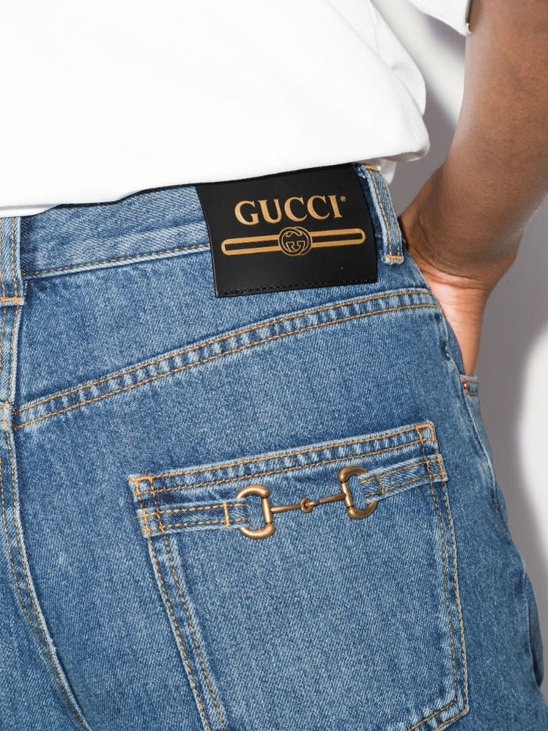 Blue Horsebit Straight Leg Jeans