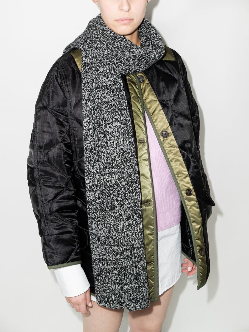 Grey Logo Ribbed Knit Scarf