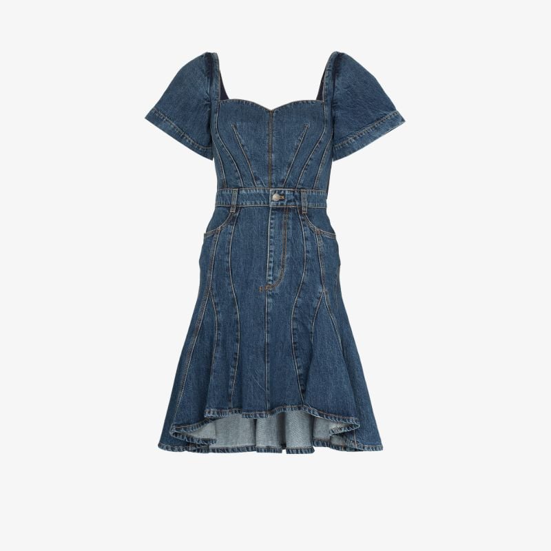 Fluted Hem Denim Mini Dress