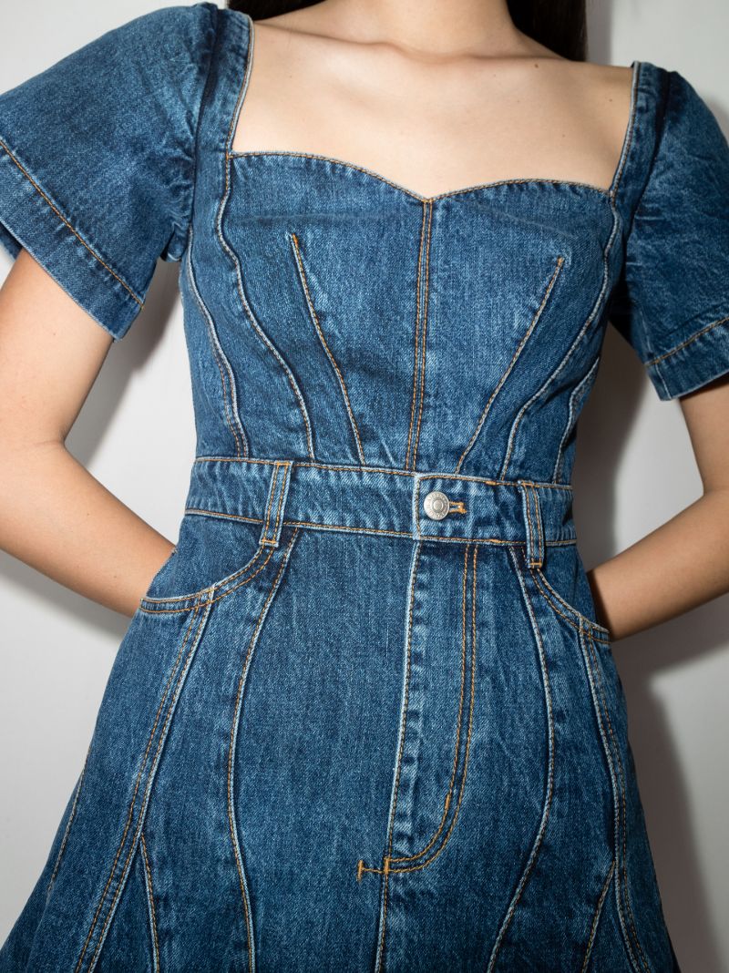 Fluted Hem Denim Mini Dress