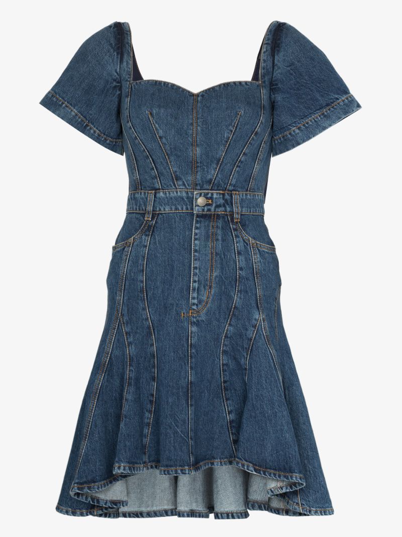 Fluted Hem Denim Mini Dress