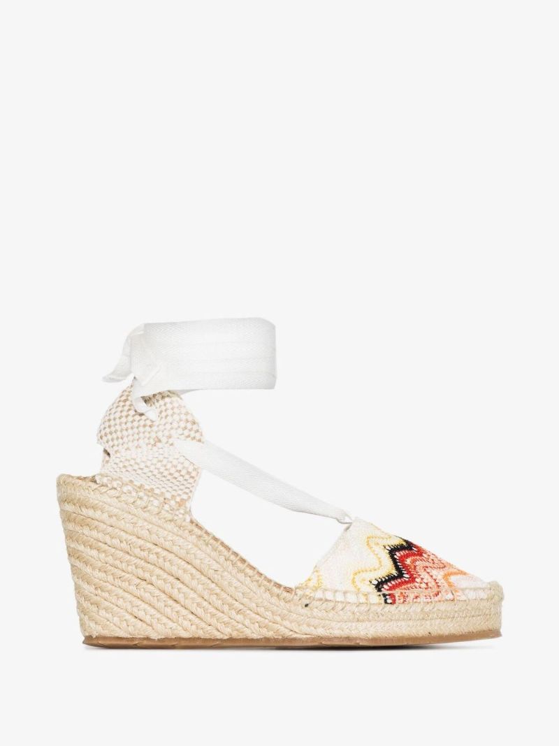 White 95 Zigzag Wedge Espadrilles