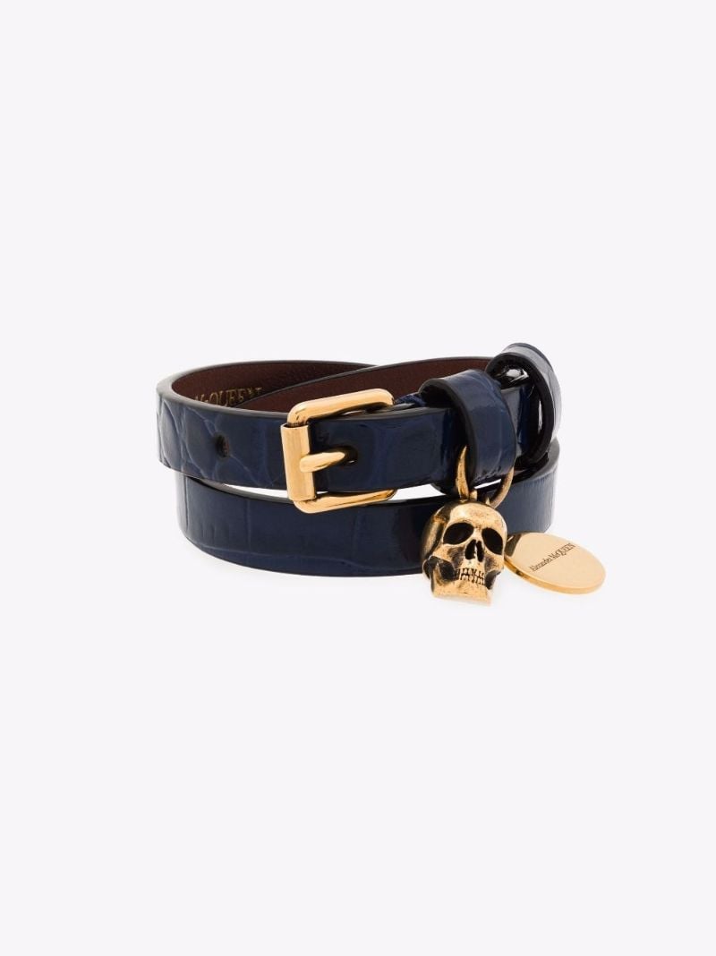 Blue Skull Mock Croc Leather Bracelet