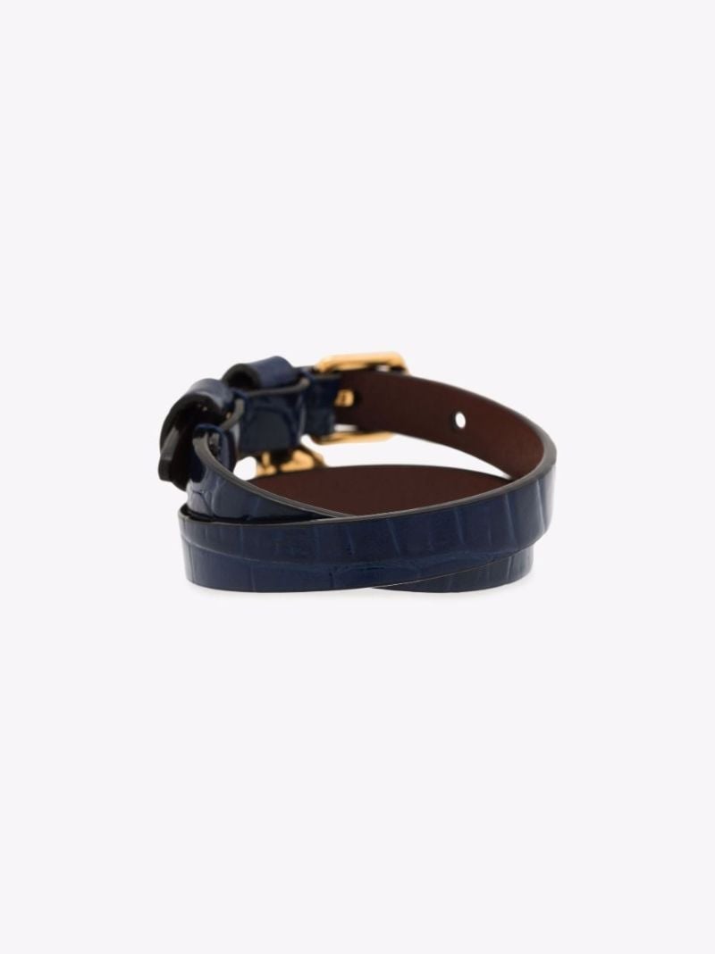 Blue Skull Mock Croc Leather Bracelet