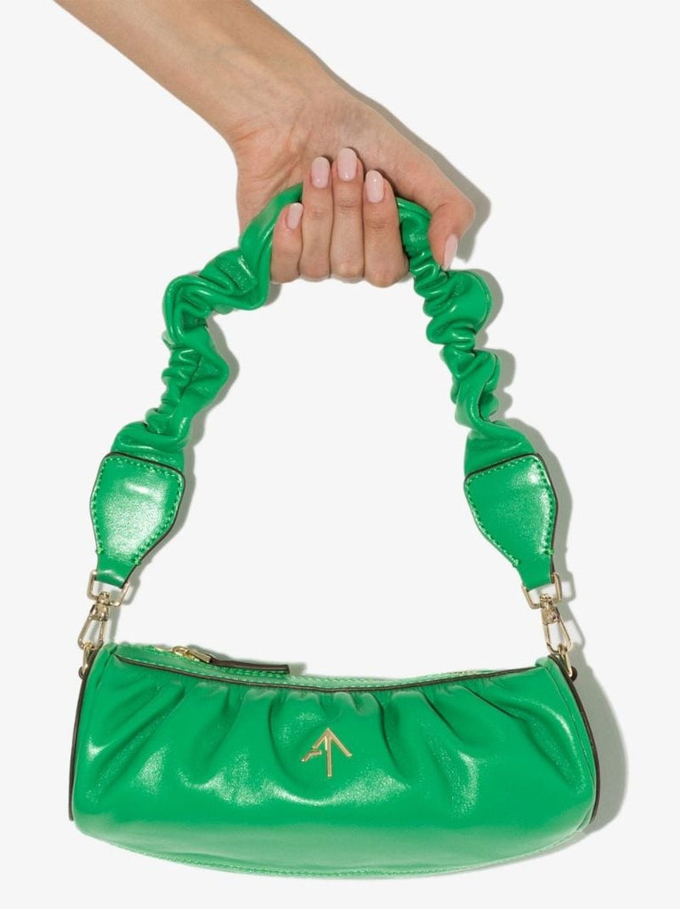 Green Ruched Mini Cylinder Xx Leather Shoulder Bag