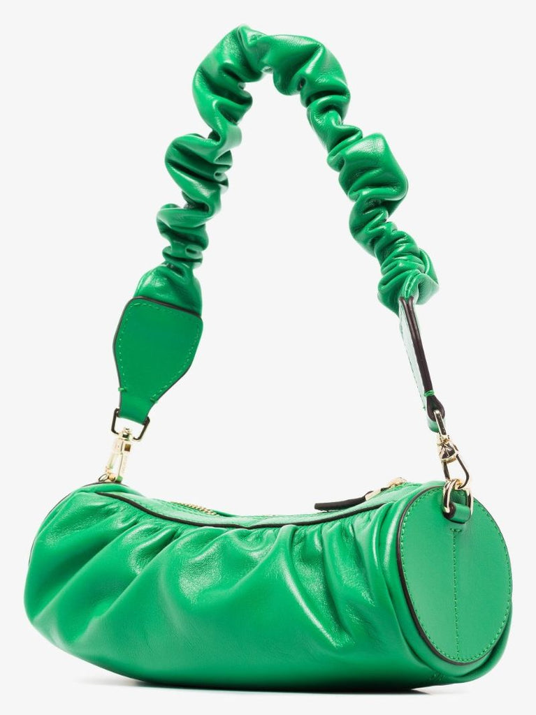 Green Ruched Mini Cylinder Xx Leather Shoulder Bag