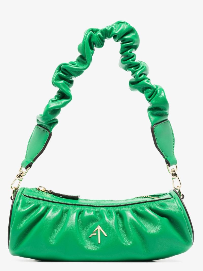 Green Ruched Mini Cylinder Xx Leather Shoulder Bag