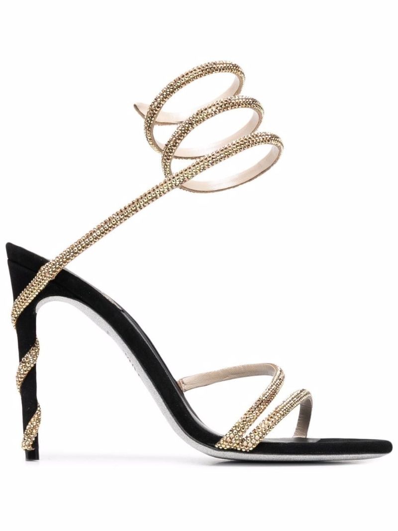 Black Margot 120 Crystal Embellished Leather Sandals