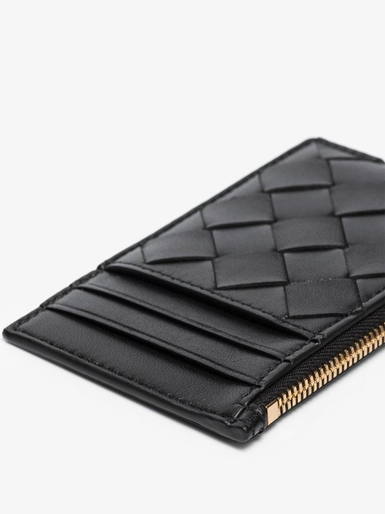 Black Intrecciato Leather Card Holder