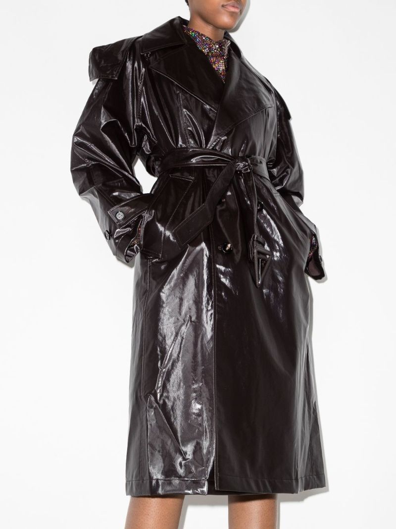 Brown Hooded Coated Cotton Trench Coat