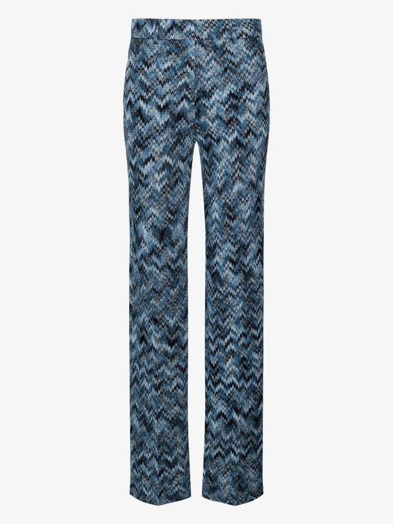 Blue Zigzag Straight Leg Trousers