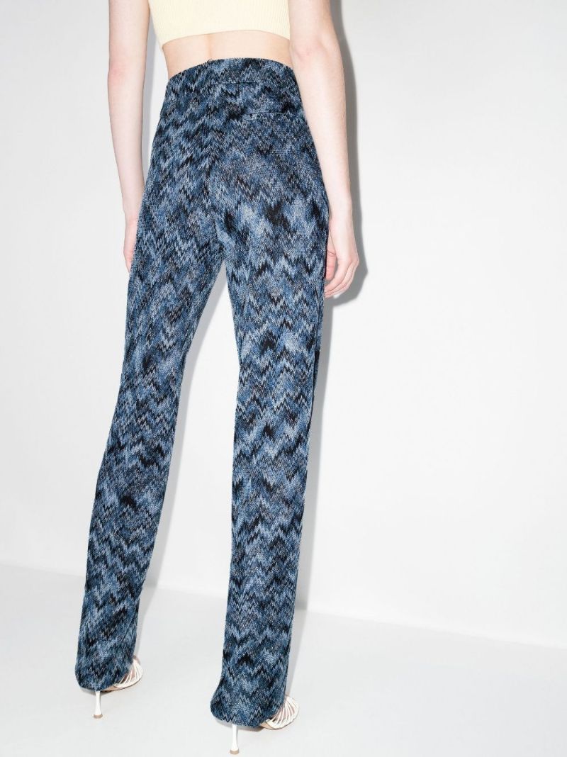 Blue Zigzag Straight Leg Trousers