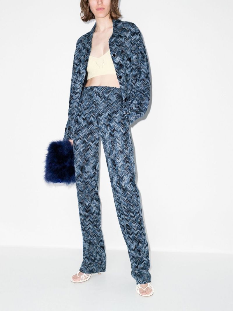 Blue Zigzag Straight Leg Trousers
