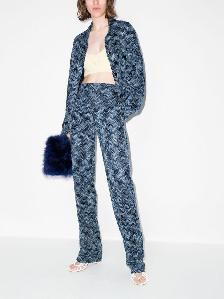 Blue Zigzag Straight Leg Trousers