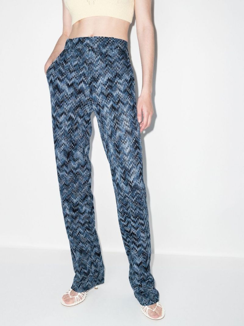 Blue Zigzag Straight Leg Trousers