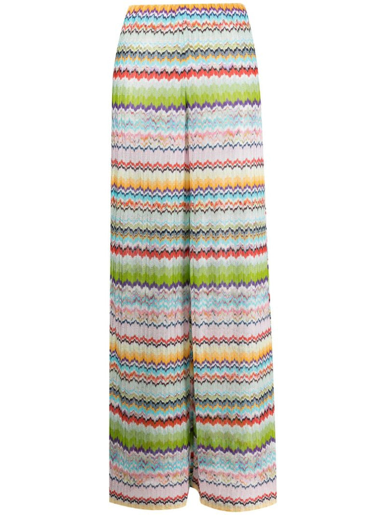 Multicoloured Zigzag Print Wide Leg Trousers