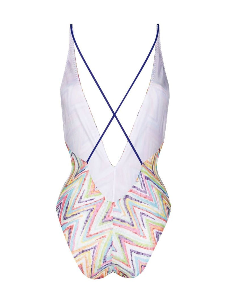 Pink Zigzag Crochet Knit Swimsuit