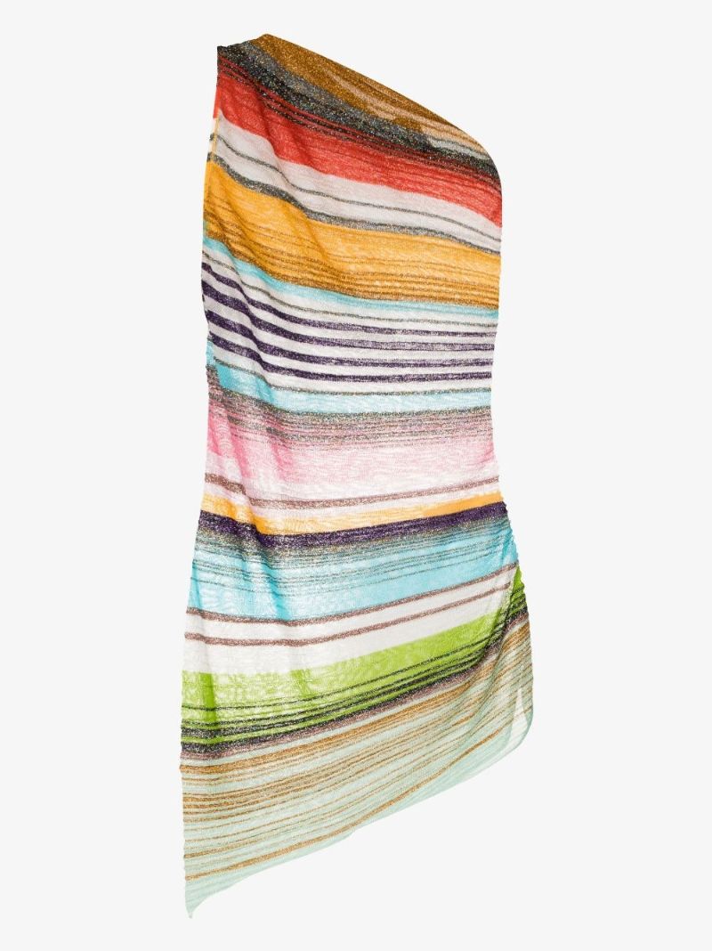 Multicoloured One Shoulder Striped Mini Dress