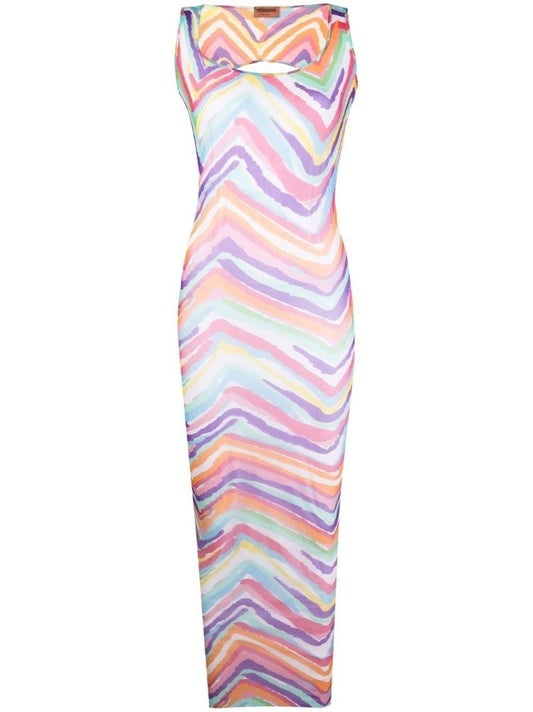 Orange Zigzag Print Maxi Dress