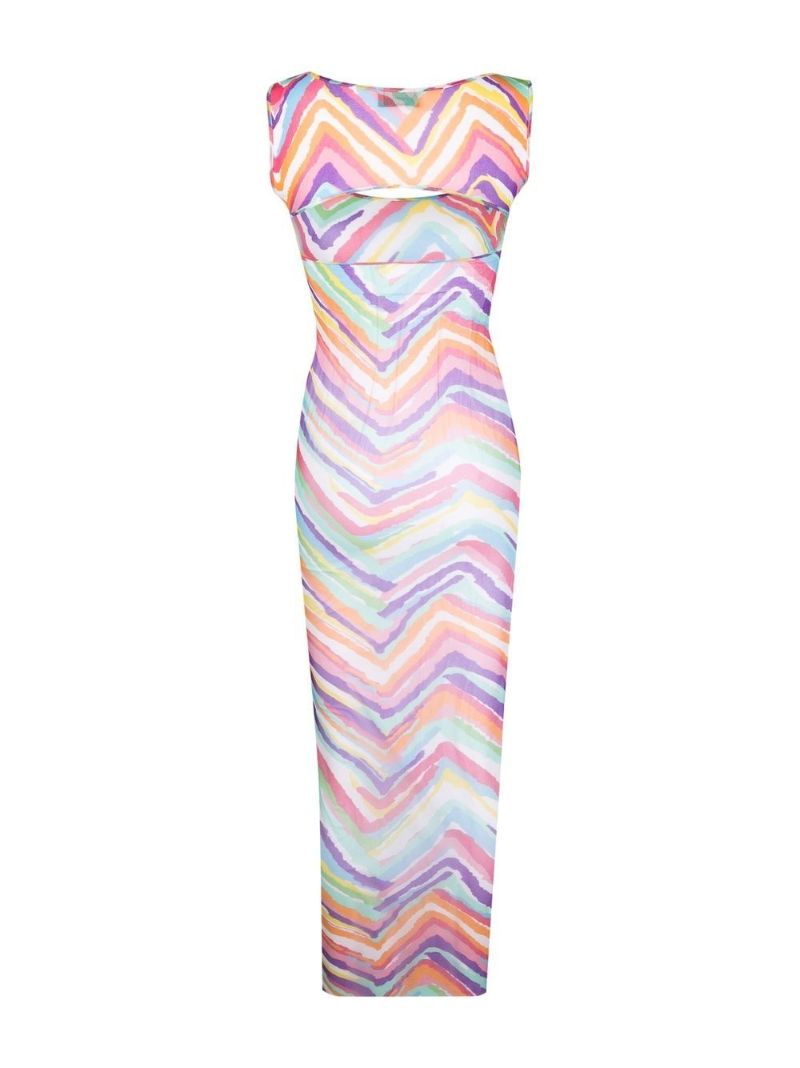 Orange Zigzag Print Maxi Dress