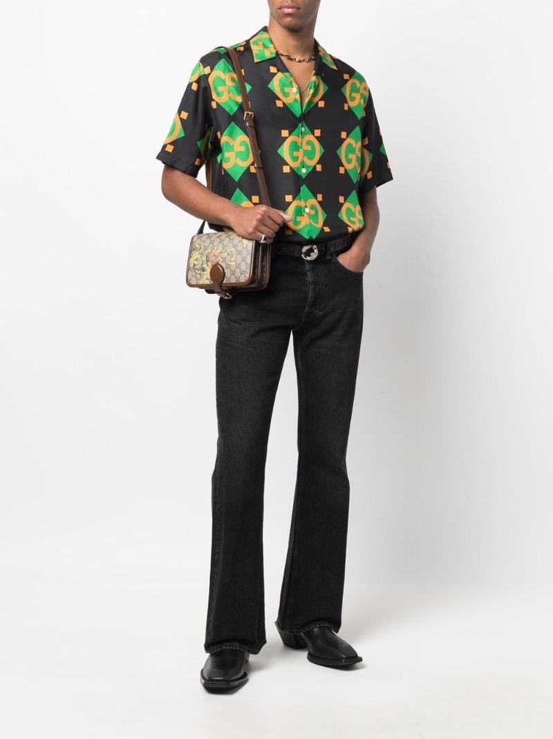 Gg Geometric Print Silk Bowling Shirt