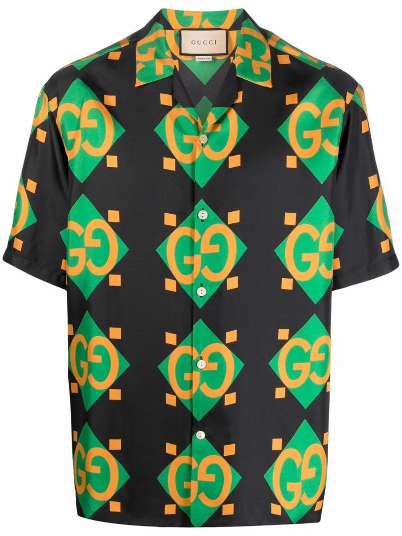 Gg Geometric Print Silk Bowling Shirt