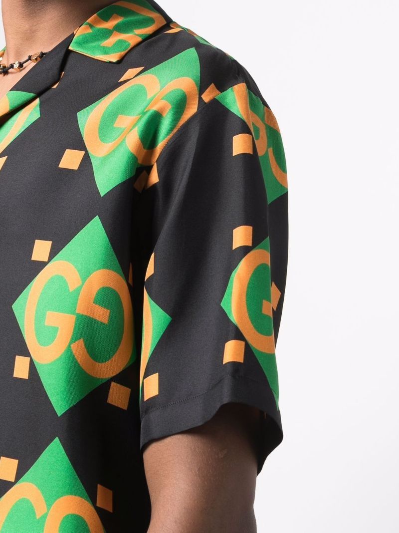 Gg Geometric Print Silk Bowling Shirt