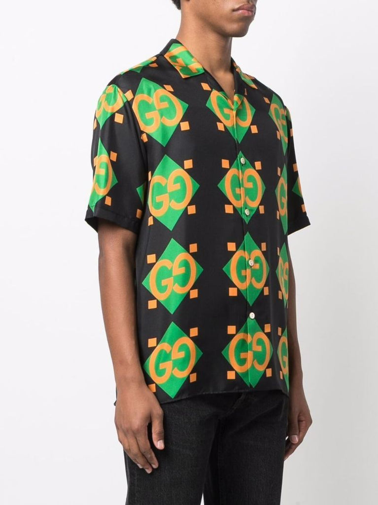 Gg Geometric Print Silk Bowling Shirt