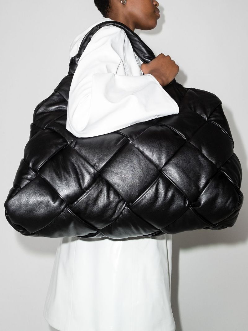 Black Padded Lock Large Leather Shoulder Bag