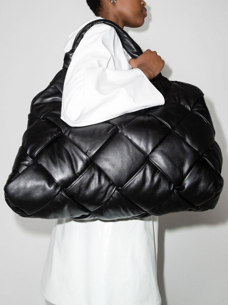 Black Padded Lock Large Leather Shoulder Bag