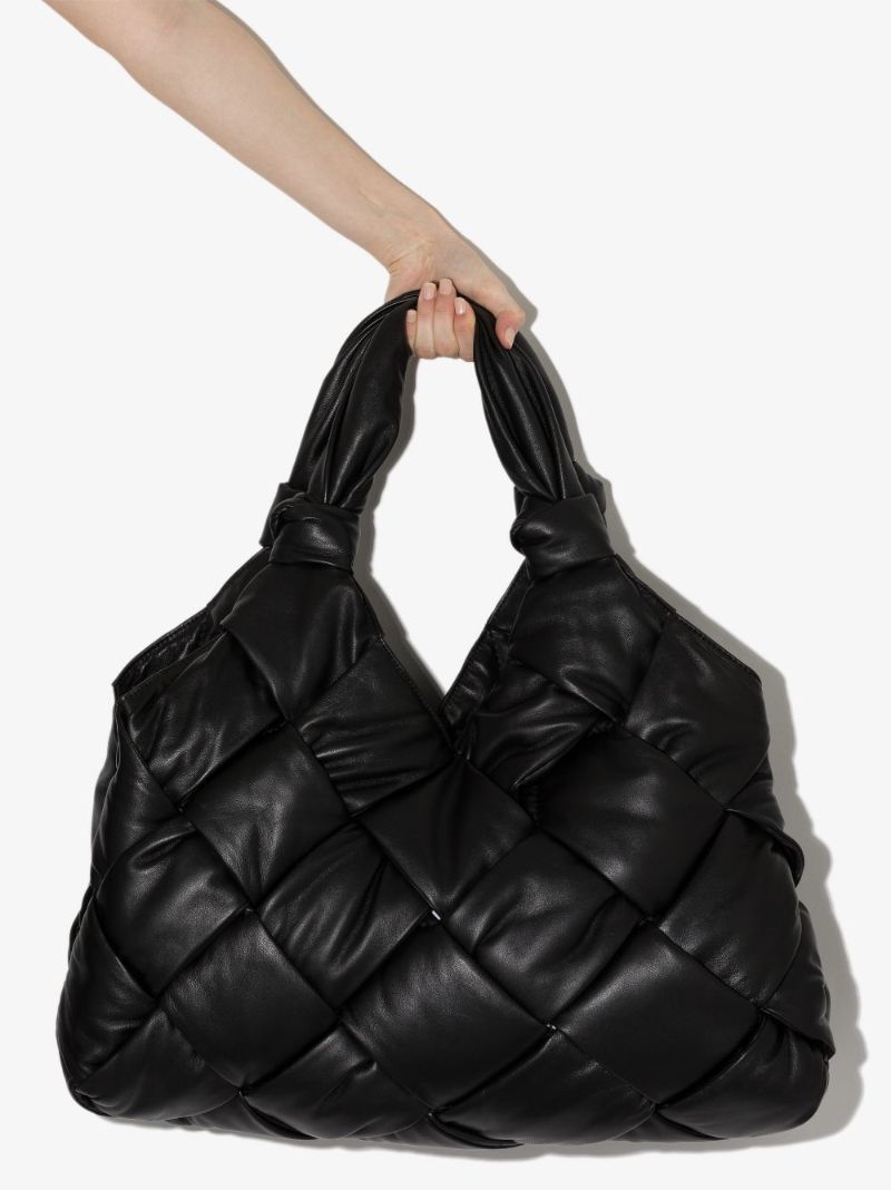 Black Padded Lock Large Leather Shoulder Bag