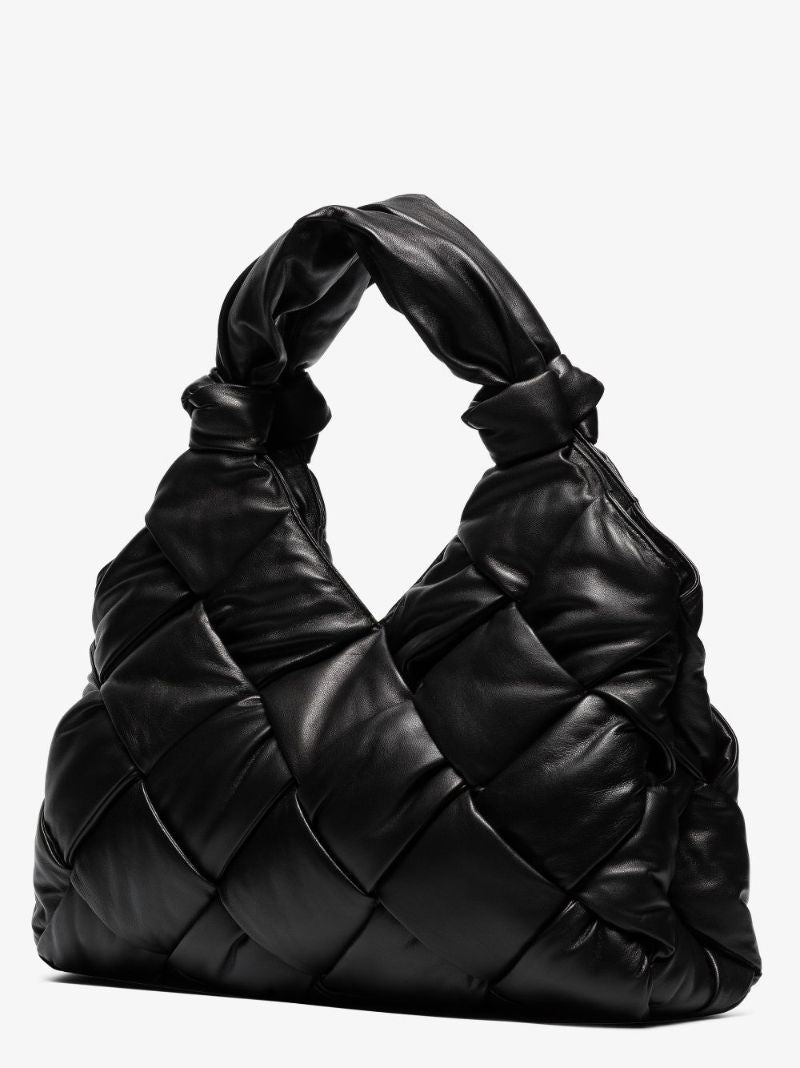 Black Padded Lock Large Leather Shoulder Bag