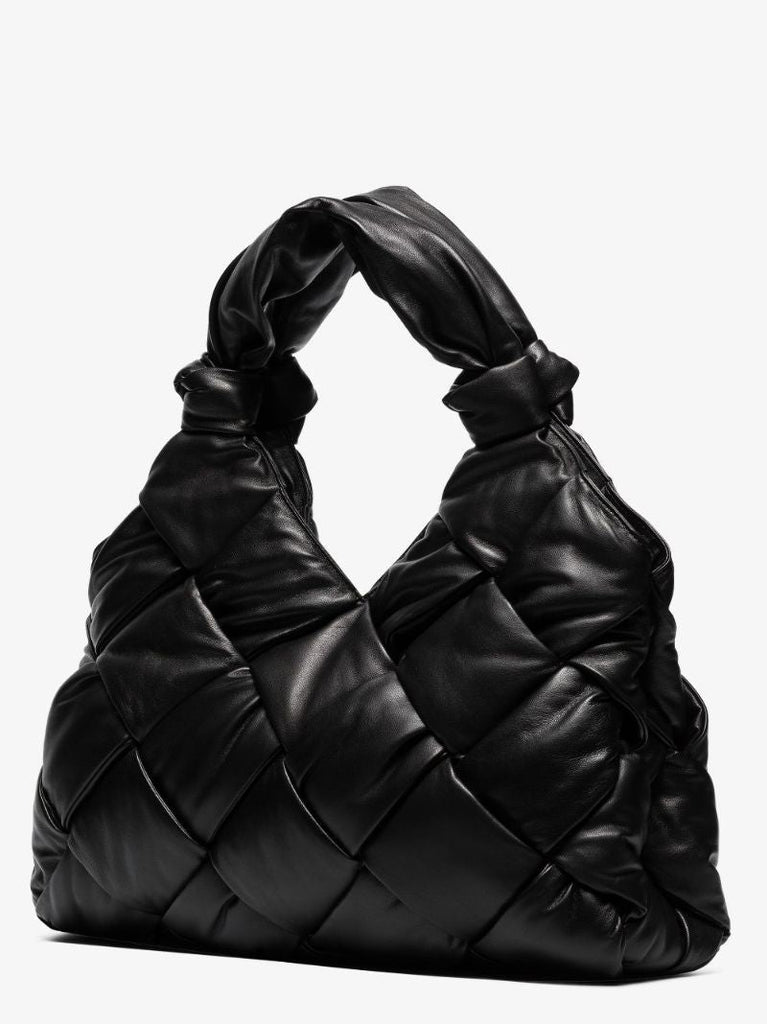 Black Padded Lock Large Leather Shoulder Bag