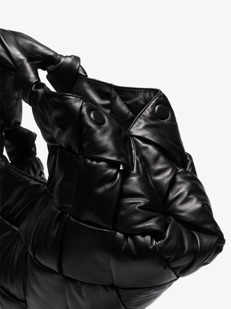 Black Padded Lock Large Leather Shoulder Bag