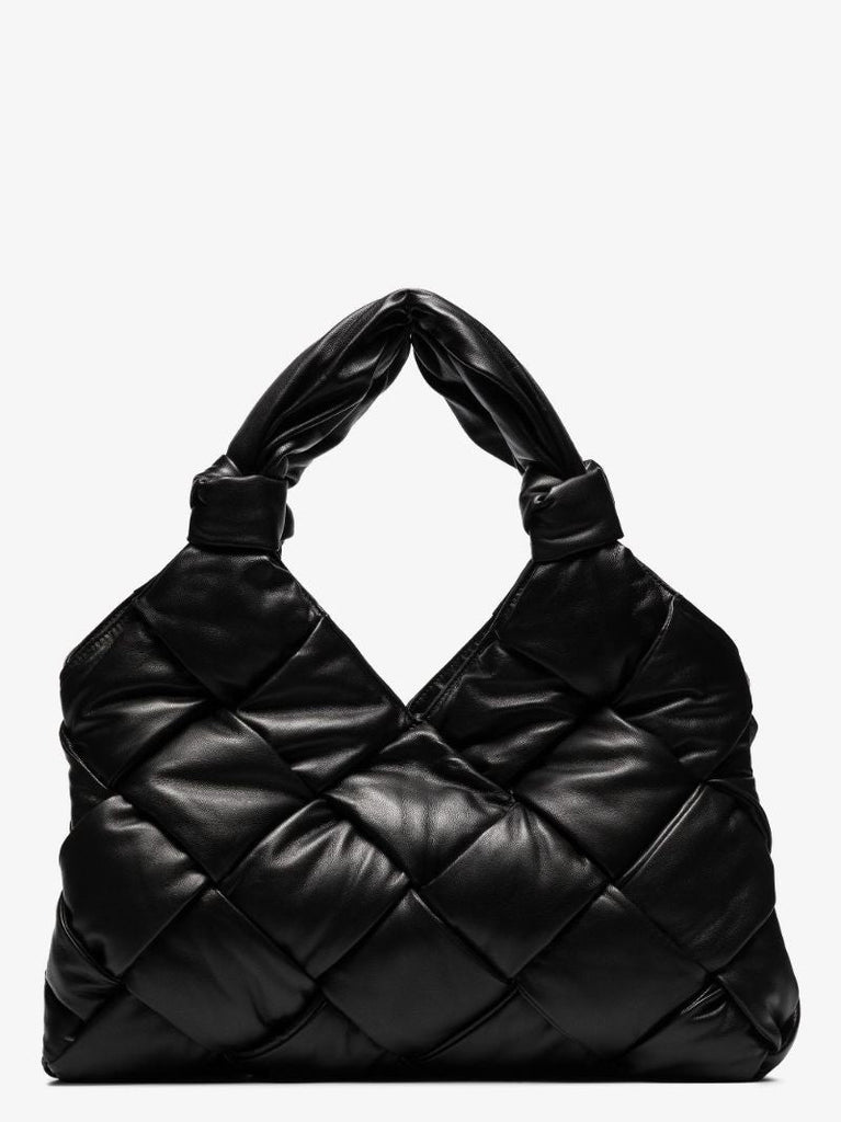 Black Padded Lock Large Leather Shoulder Bag
