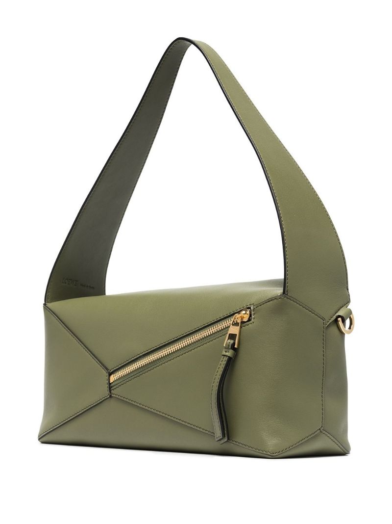 Green Puzzle Leather Hobo Bag