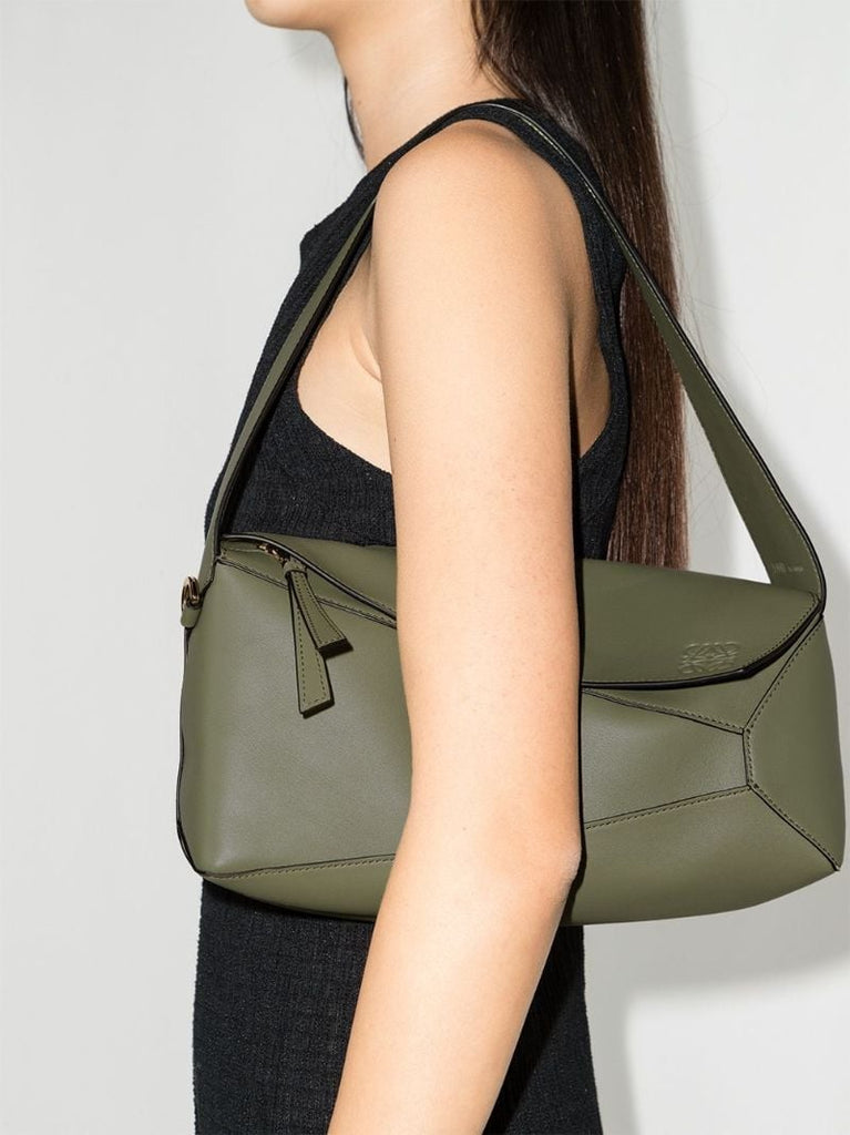 Green Puzzle Leather Hobo Bag