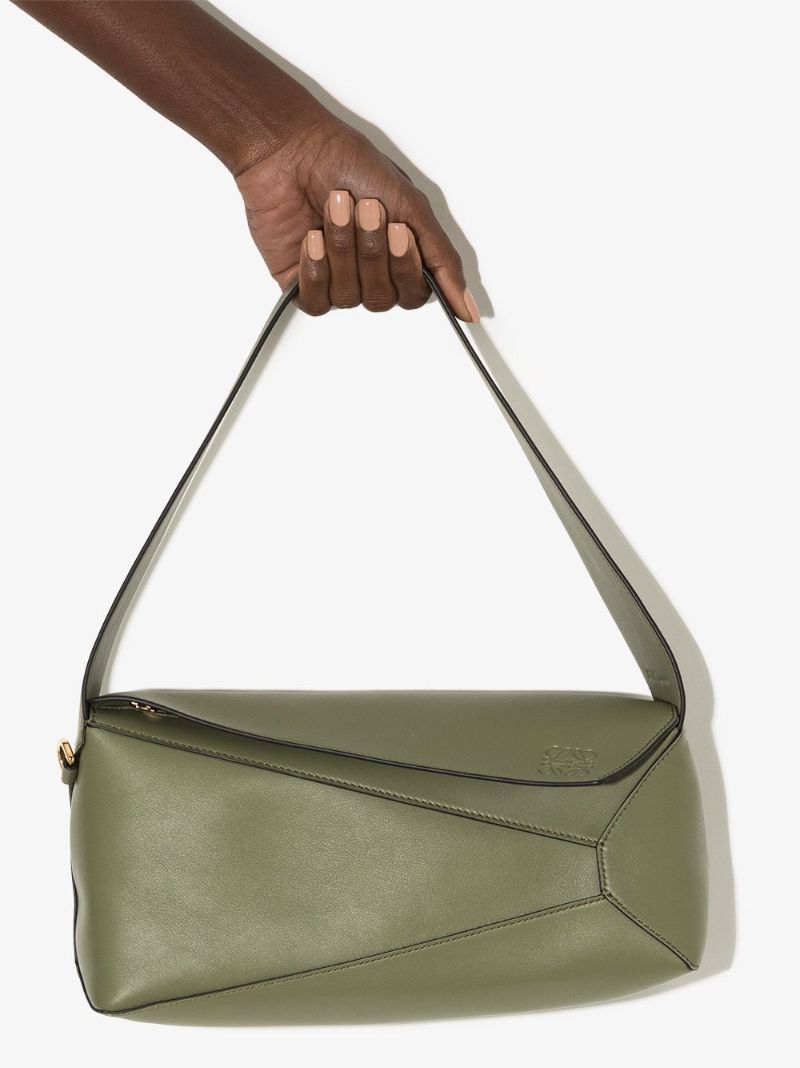 Green Puzzle Leather Hobo Bag