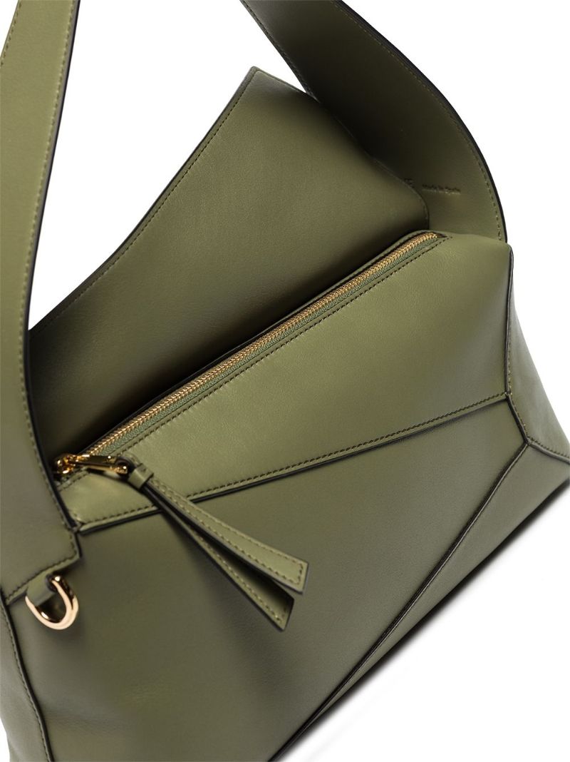 Green Puzzle Leather Hobo Bag