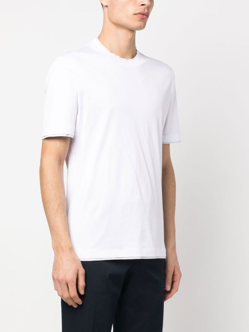 White Layered-trim Cotton T-shirt
