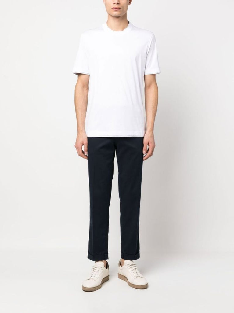 White Layered-trim Cotton T-shirt