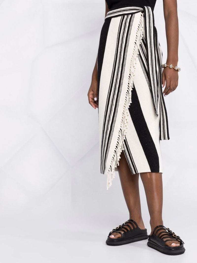 Black and White Striped Wrap Midi Skirt