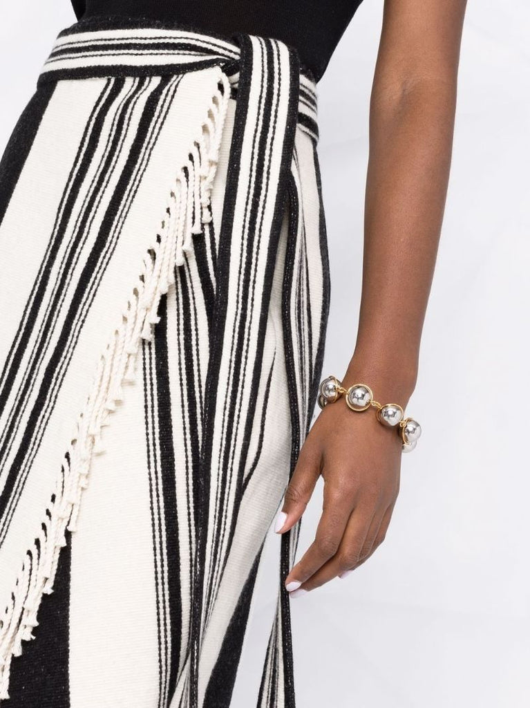 Black and White Striped Wrap Midi Skirt