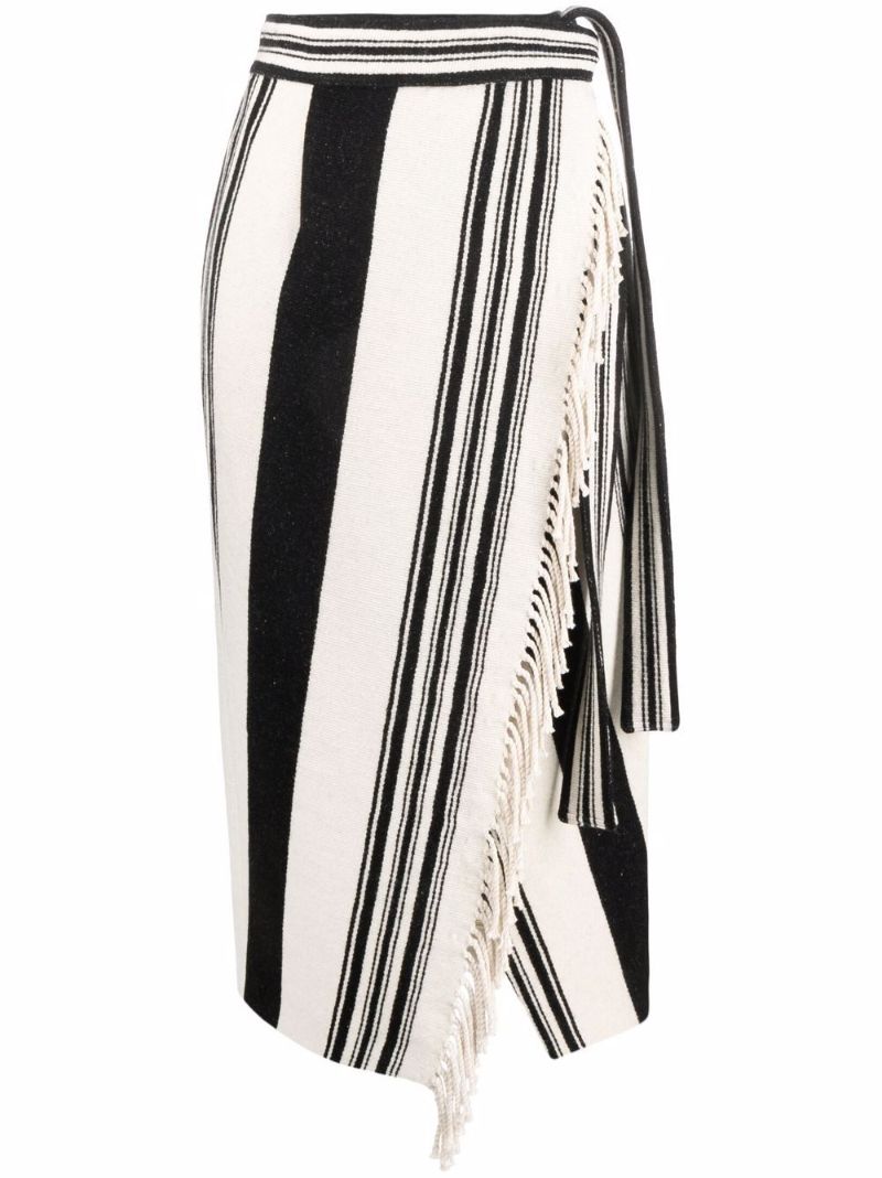 Black and White Striped Wrap Midi Skirt