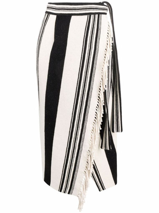 Black and White Striped Wrap Midi Skirt
