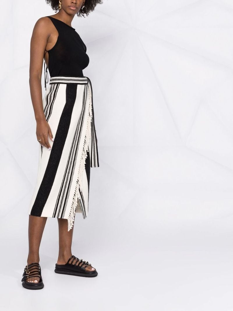 Black and White Striped Wrap Midi Skirt