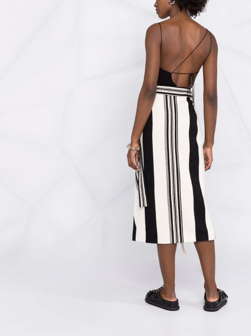 Black and White Striped Wrap Midi Skirt