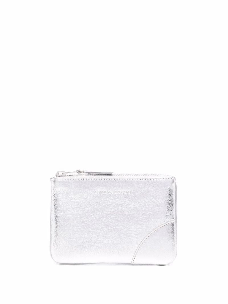 Silver Tone Leather Zipped Cardholder