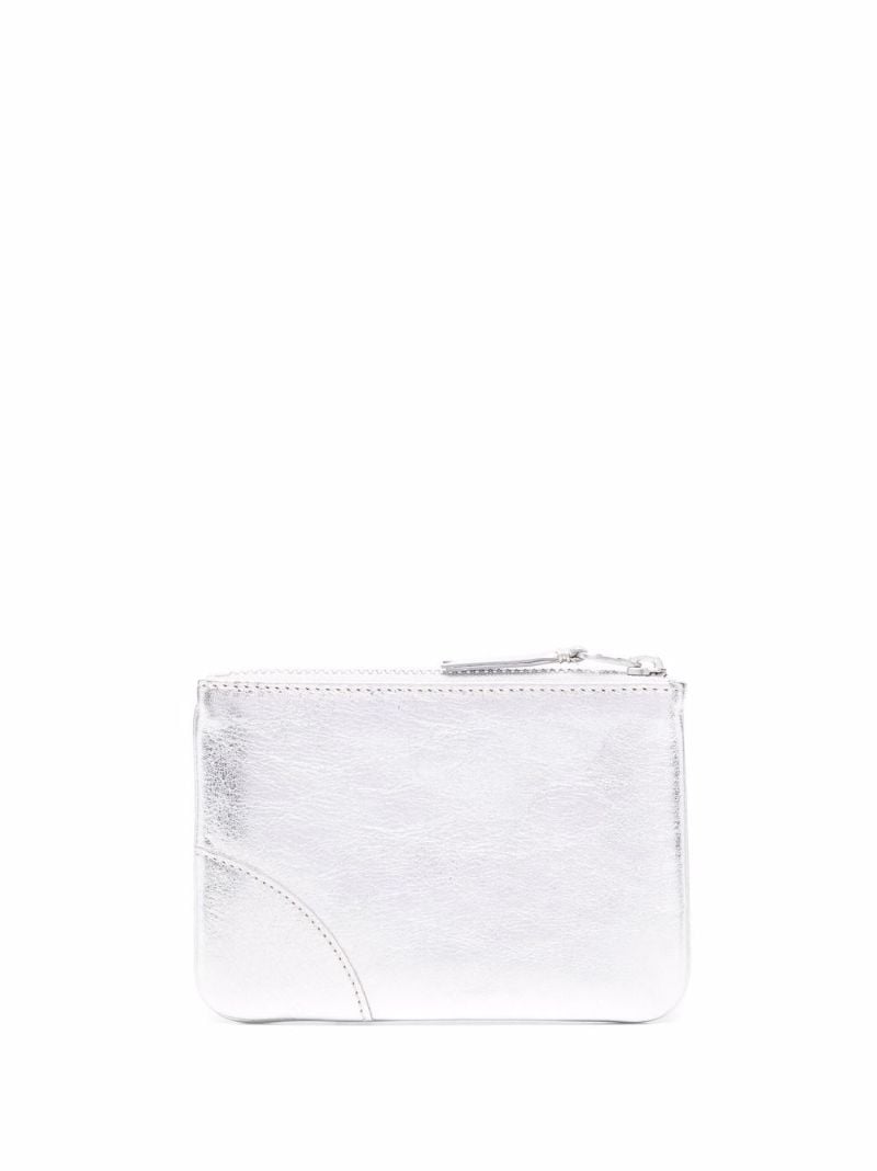 Silver Tone Leather Zipped Cardholder